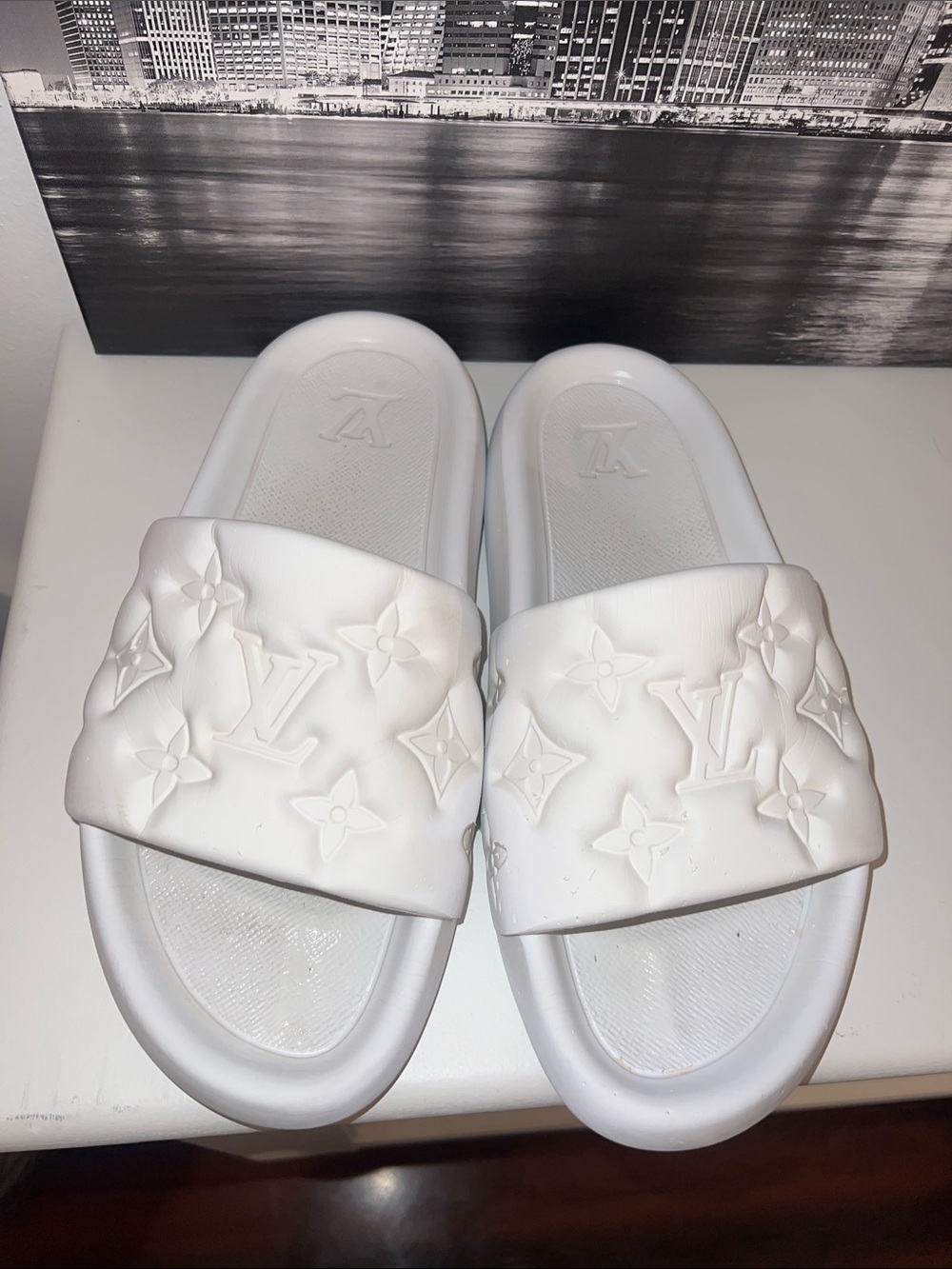 Louis Vuitton White Monogram Slide Sandals